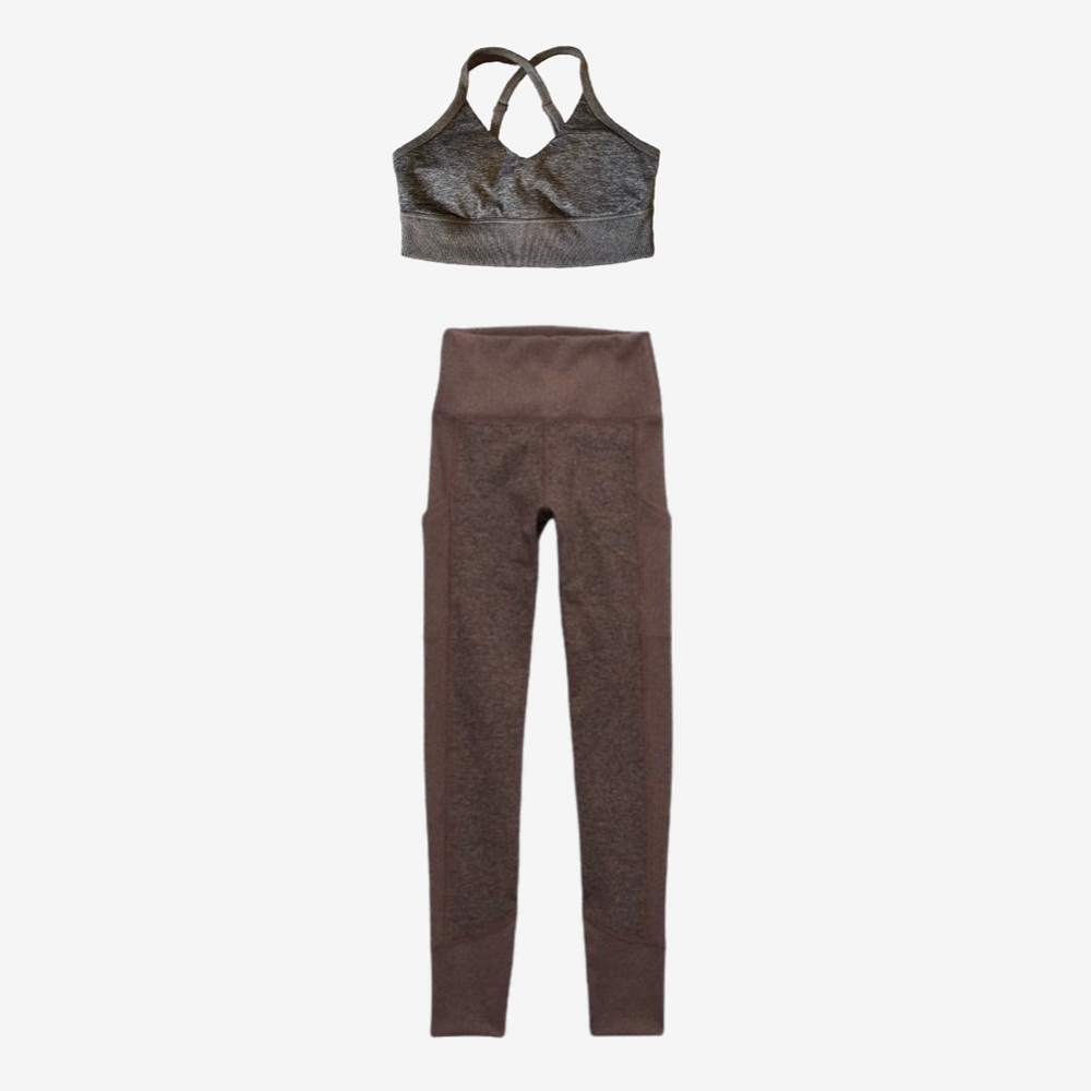 EUC Offline by Aerie The Hugger Ribbed Brown Set
